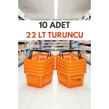 10 Adet / 22 Litre Plastik Market Alışveriş Sepeti Profesyonel Market Mağaza El Sepeti Turuncu