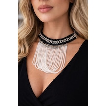 El Yapımı Boncuklu Zincir Detaylı Choker Kolye Şık Ve Modern Tasarım çok renkli