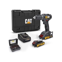 Cat Dx155.1set 18 Volt/2.0ah Li-ion Çift Akülü Profesyonel Şarjlı Darbeli Matkap + Da01901 32 Parça Vidalama Uç Seti