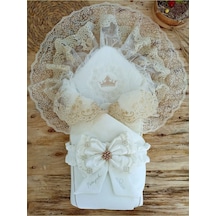 Sahra Stars Taçlı Erkek / Kız Bebek Unisex Kundak Ekru Ekru