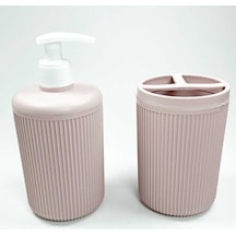 Plastik Sıvı Sabunluk Ve Diş Fırçalık Set Renk Pudra 12 Izgara