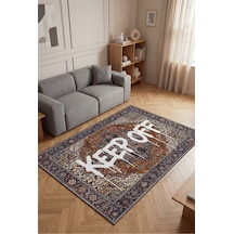 Deira 02 Turuncu Vintage Eskitme Keep Off Yazılı Etnik Motifli Renkli İnce Antre Ofis Ev Oda Halısı