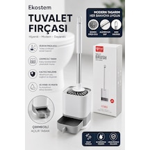 Silikon Uçlu Hazneli Tuvalet Fırçası Seti - Tuvalet Ve Klozet Temizleme Fırçası Lüx Beyaz