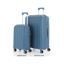 Mçs Bavul Büyük Ve Kabin 2li Set Kırılmaz Silikon Valiz V305 Skyblue Sky Blue