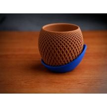 3d Baskı Küre Saksı - Kafes Dokulu İki Parçalı Dekoratif Saksı - Kahverengi-mavi