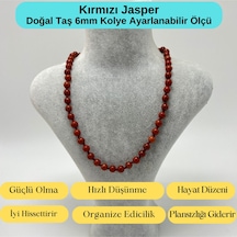 Yıldız Doğal Taş Kırmızı Jasper Doğal Taş 6 MM Makrome Kolye 45 CM - 55 CM Ayarlanabilir Kırmızı