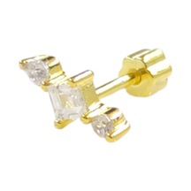 Taşlı Kare Gümüş Tragus Pıercıng - Altın Sarı Beyaz Taşlı Kare Gümüş Tragus Pıercıng - Altın Sarı Beyaz