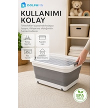 45 L Tekerlekli Katlanabilir Saklama Kutusu Kapaklı Çok Amaçlı Ev Düzenleyici Organizer Beyaz - Gri