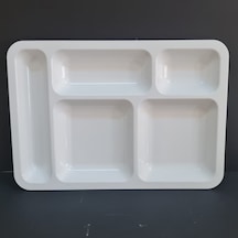 4 Adet Kırılmaz Melamin Standart 5 Bölmeli Tabldot Yemek Tabağı 40x28 Cm Beyaz