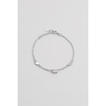 So Chic Minimal Stil 18 Ayar Beyaz Altın Kaplama 19 Cm Gümüş İkili Bileklik