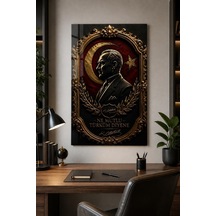 Atatürk Temalı Baskılı Cam Tablo Premium 3d Efektli Dekoratif Duvar Tablosu