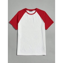 Oversize Kırmızı Beyaz T-shirt - Reglan Kol Unisex Rahat Kalıp Kırmızı Beyaz-74081
