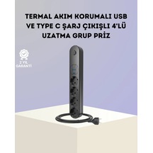 Akım Korumalı Çoklu Priz 4 Lü 2 Usb 1 Type-c 2500w Güçlü Tasarım Standart