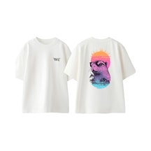 Thewert Capybara Colourful Tasarım Sırt Baskılı Pamuk Beyaz Oversize T-shirt
