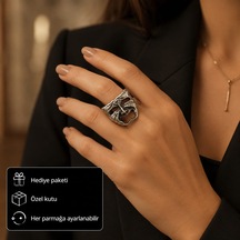 Antik Gümüş Renk Gotik Maske Figürlü Ayarlanabilir Kadın Yüzüğü Gümüş - Gri
