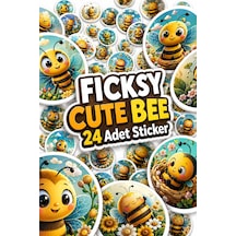 Sevimli Arı Sticker Seti - 24 Adet Yuvarlak Etiket Çıkartma Diğer