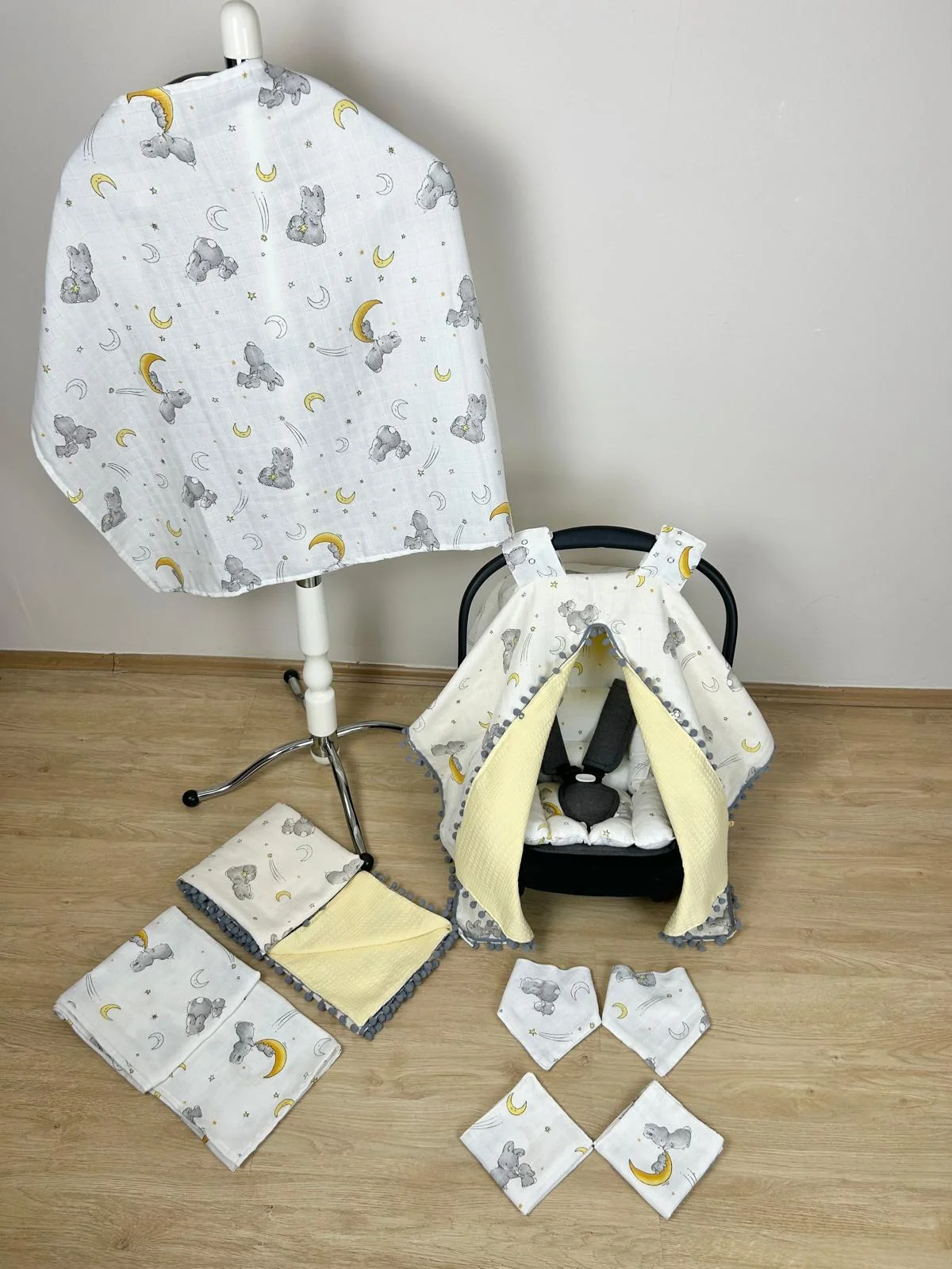 %100 Pamuk 9 Parça Çift Taraflı Muslin Set Tavşan