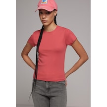 Colin's Colins Slim Fit Yuvarlak Yaka Düz Kadın Kirmizi Kısa Kol Tişört Cl1073597 Q1.v2 Crl Mercan