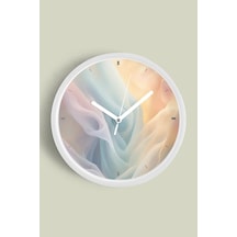 Soyut Renkler Tasarım Modern Duvar Saati - 42cm - Önü Camlı Beyaz Kasa - Sessiz Mekanizma Beyaz