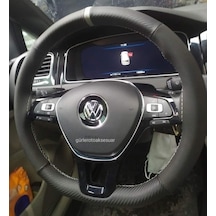 Vw Passat Direksiyon Kılıfı Alkantra-Karbon Kırmızı Yüzüklü