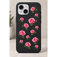 2d 2 Boyutlu Gül Desenli Siyah Telefon Kılıfı