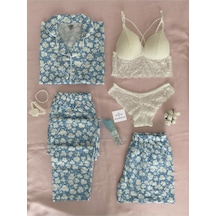 Mh Moony Homewears 5 Parça Penye Pijama Takımı İç Giyim Seti Mavi