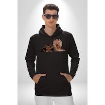 Yorkshire Teacup Ve Anne Köpek Kadın Erkek Siyah Kapüşonlu Sweatshirt Hoodie Siyah