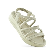 654 Ortopedik Taban Günlük Kadın Sandalet Hafif Sandalet Sahil Havuz Bej