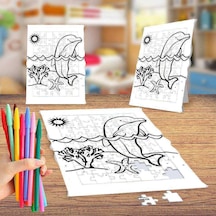 Denizdeki Yunus Balığı Boyama Puzzle Tablo Çocuk Eğitici Yapboz