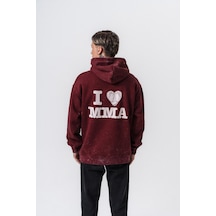 Respire Erkek Mma Baskılı Kapüşonlu Oversize Hoodie Bordo