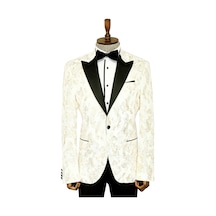 Wessi Dik Yaka Slim Fit Altın Desenli Beyaz Balo Ceket - Wessi Beyaz