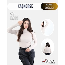 Alya Underwear Kaşkorse Yarım Boğaz Body Sweatshirt, Fitilli Kumaş, Likralı, Bordo Bej Kemik