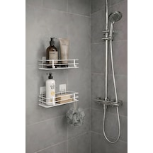 Sas Haus Tek Katlı Duş Rafı Kancalı Banyo Şampuanlık & Organizer 2 Adet Beyaz Tş-01 beyaz