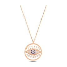 Çekirdekjewelry 925 Ayar Gümüş Taşlı Nazar Göz Kolye Rose Rodyum Sarı Altın Kaplama Pembe