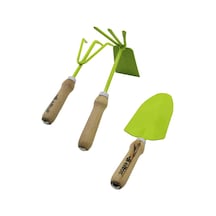 Eltos Ebs-003 Bahçe Hobi Seti 3 Adet 3 Dişli Tırmık Kürek Ahşap Saplı Renkli Metal Çift Başlı Çapa