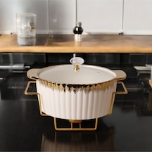 Carmen Gold Yaldızlı Desenli Porselen Yuvarlak Tencere Beyaz