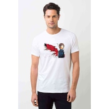 Death Logo Note Light Yagami Baskılı Beyaz Erkek Tshirt