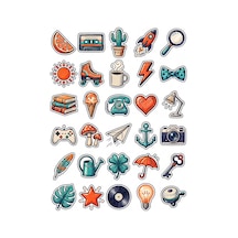 30 Adet Retro Eğlenceli İkon Sticker Seti - Laptop Defter Telefon İçin Çok Renkli