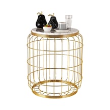 Camellia Sehpa Gold Kaplama Mermer Altın