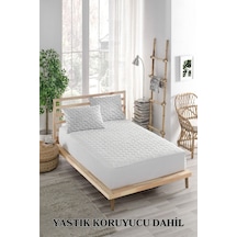 Alez Takımı %100 Pamuklu Sessiz 3 Parça Kapitoneli Yastık Alezli Beyaz Çift Kişilik Beyaz