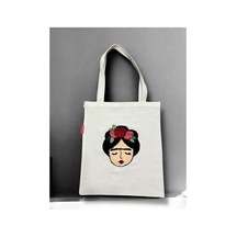 Myballistore Çiçekli Kadın Portre Desenli Kanvas Bez Çanta 40x35 Kırmızı