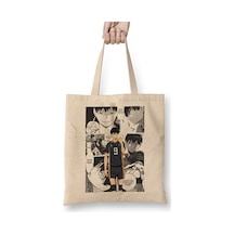 Toyaso Haikyuu Kageyama Tobio Bez Çanta Uzun Saplı Alışveriş Çantası Plaj Çantası Beyaz