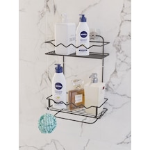 Suntel Dalga Desenli 2 Katlı Banyo Rafı Banyo Düzenleyici Banyo Organizer Siyah