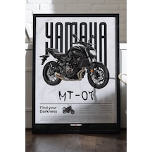 Yamaha Mt-07 Siyah Ahşap Çerçeveli Poster, Dekoratif Motosiklet Duvar Tablosu