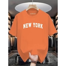 New York Beyaz Baskılı Oversize Tişört Turuncu
