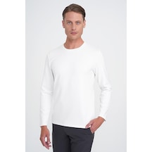 Efor Comfort Fit Bisiklet Yaka Uzun Kol Casual Ekru Tişört Ts 892 Ekru