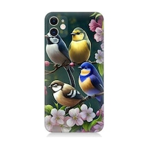 Apple Uyumlu iPhone 12 Mavi Sarı Ve Siyah Başlı Kuşlar Desenli Silikon Kılıf