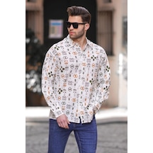Madmext Haki Desenli Uzun Kollu Oversize Erkek Gömlek 6731 Haki