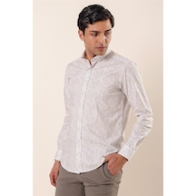 İmza Sarı Uzun Kollu Baskılı Cepsiz Pamuklu Likralı Casual Slim Fit Dar Kesim Gömlek 1004230136-sarı Sarı