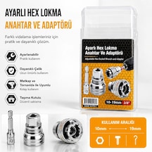 Ayarlı Hex Lokma Anahtar Ve Matkap Adaptörü 10-19mm 3/8 Inc